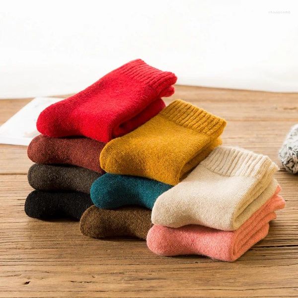 Chaussettes de femmes vend une couleur de bonbons épaissie de laine chaude femelle automne et cadeau de Noël d'hiver en gros 5pair / lot