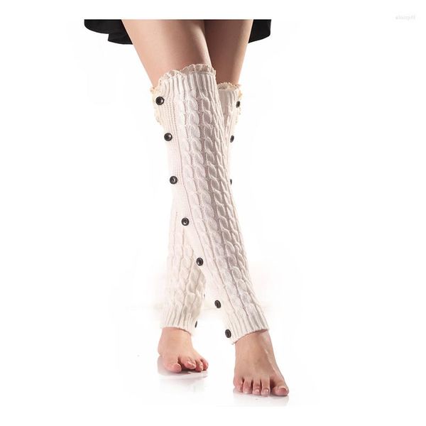 Femmes chaussettes vente motif bouton dentelle chaud couvre-chaussures Leggings genouillères bas pour femmes