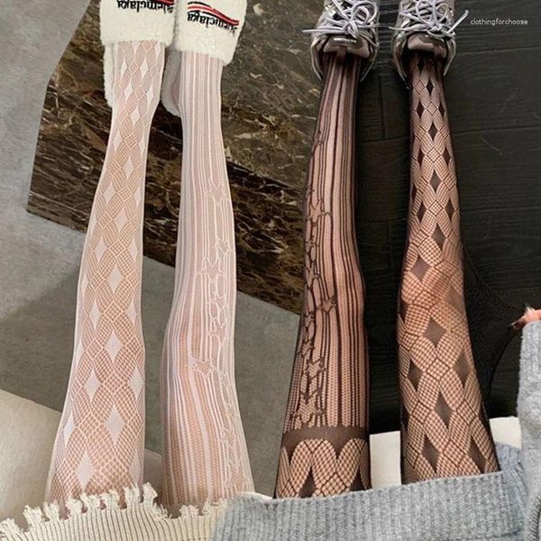 Femmes chaussettes sexy noir grille diamant collants dentelle rayé bas leggings lolita gothique maille collants modèle classique résille bonneterie