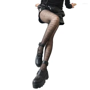 Femmes chaussettes sexy lettres de collants noirs imprimés imprimés en nylon collants tatouages bas