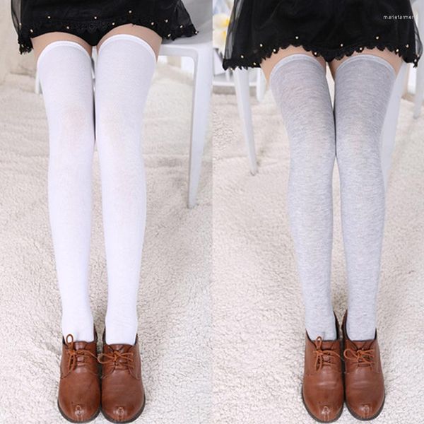 Femmes chaussettes Sexy noir blanc sur le genou Style coréen couleur unie fille cuisse haute bas dames chaud