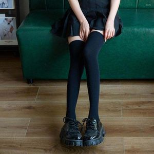 Femmes chaussettes Sexy noir blanc solide couleur longue sur le genou cuisse haute les bas Lolita filles JK uniforme veau