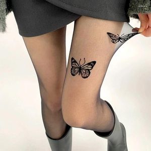 Dames Sokken Sexy vlinderafdruk Dij Hoge kous panty lingerie Ultra-dunne transparante leggings dames zijden kousen
