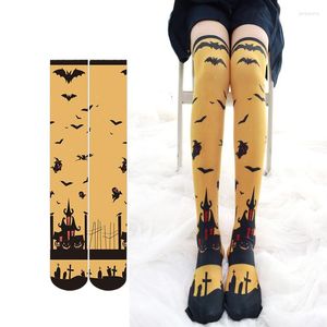 Femmes chaussettes Sexy mignon Lolita Halloween pour les jeunes adolescentes imprimer grande taille cuisse haute Lingerie Kawaii bas