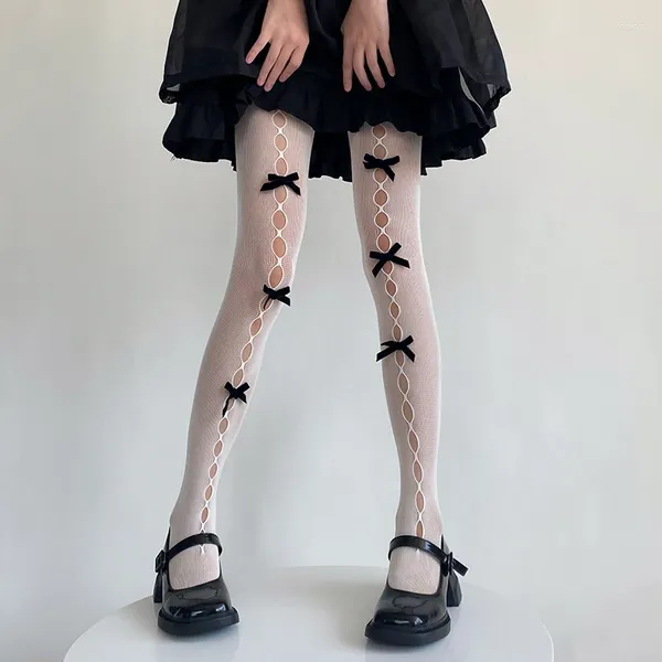 Femmes chaussettes sexy filles blancs noirs de chair de poisson Bows lolita cuisse hautes longues bas saut-cantyhose lingerie jk