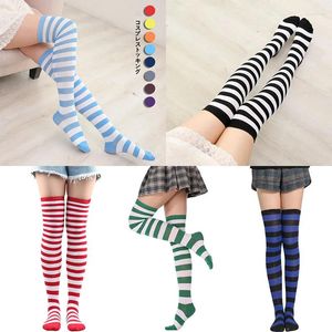 Chaussettes de femmes Sexy Halloween Cuisine haut sur le genou Christmas Overkne Striped Stockings Fin