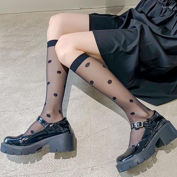 Calcetines de mujer Sexy hasta la rodilla largo transparente elástico negro blanco Color sólido medias de nailon moda Kawaii regalo de Navidad