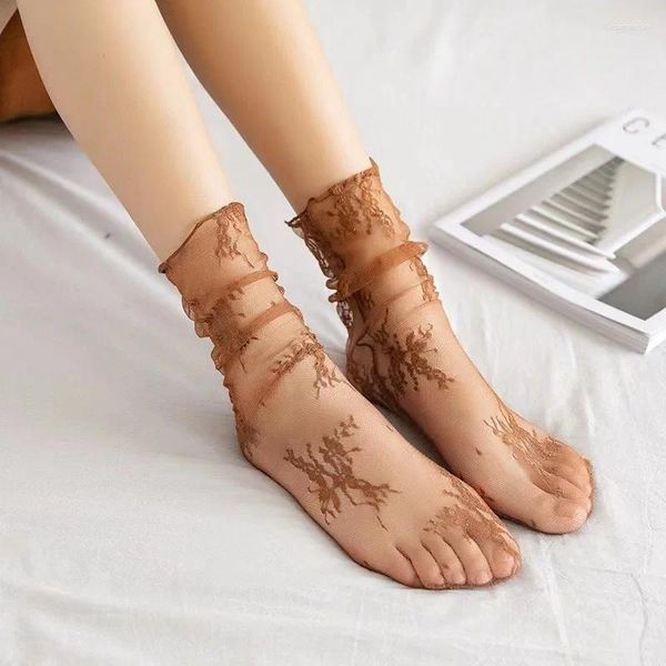 Chaussettes de femmes sexy maille noire de femme respirante ultra-mince japonaise coréenne mignonne femme transparente 1 paires