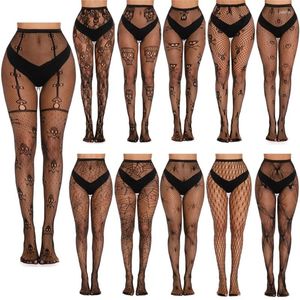 Femmes chaussettes sexy collants de motif de dentelle en bas de poisson noir