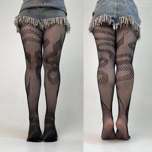 Mujeres calcetines sexy encaje medias estampadas medias de rejilla de pescado de serpiente leggings net para club de fiesta