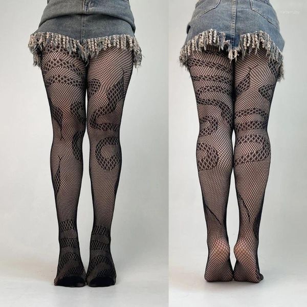 Chaussettes de femmes sexy collants à motifs de dentelle serpent les bas de poisson de serpent le leggings de collants net pour le club de fête