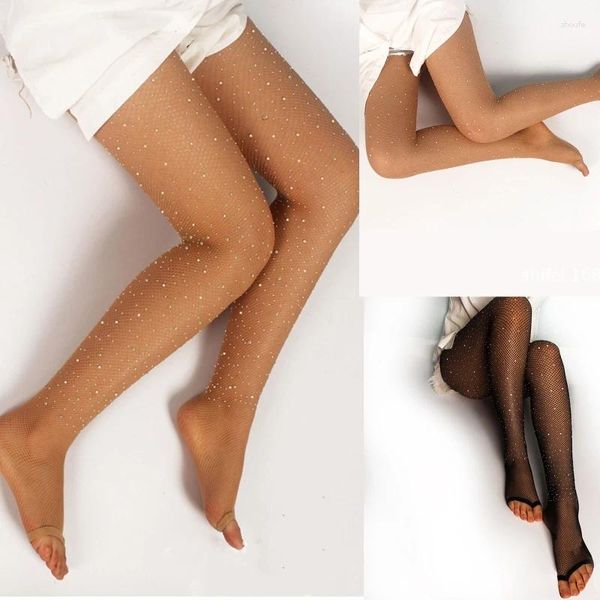 Calcetines sexis para mujer, medias de rejilla para baile latino, pantimedias con punta abierta, ropa de baile, medias sin dedos, malla de diamante, gota femenina