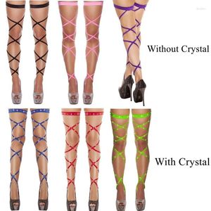 Vrouwen Sokken Sexy Lingerie Kleurrijke Nylon Bandage Been Wraps Harnas Dij Hoge Kousen Paaldansen Nachtclub Feest Kousen