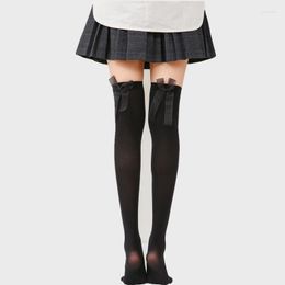 Calcetines de mujer sexis largos de encaje sobre la rodilla muslo medias de nailon con lazo pantimedias transparentes ajustados lazo de terciopelo seda PR178