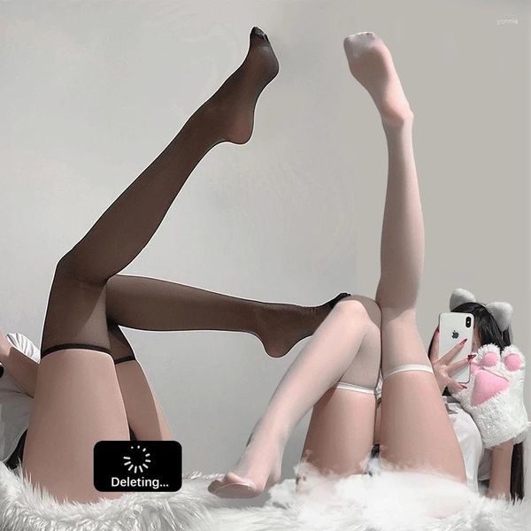 Chaussettes longues Sexy pour femmes, bas d'été Ultra fins pour filles, chaussettes de genou blanches Lolita, Lingerie