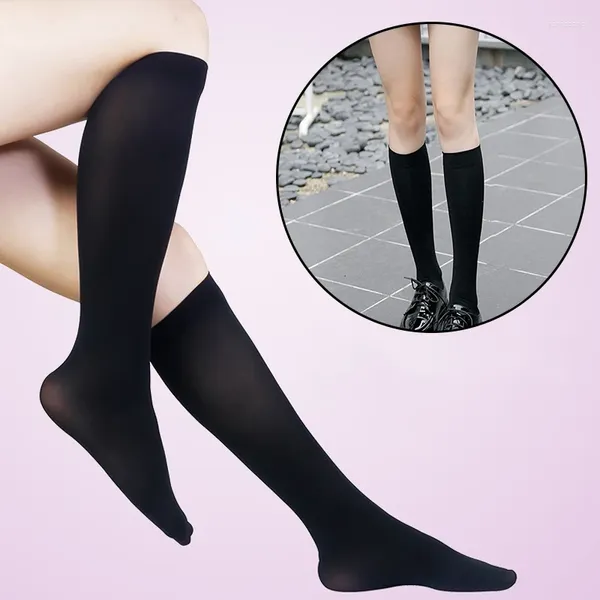 Chaussettes Sexy longues et fines pour femmes, élastiques au-dessus du genou, noir, blanc, couleur unie, cuisses hautes, chaussettes Tube chaudes et respirantes pour étudiantes