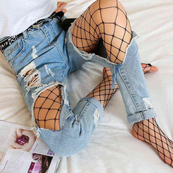 Femmes chaussettes Sexy maille résille érotique long bas dans le réseau genou chaussette tatouage collants dans une grille bas femme érotique Y1119