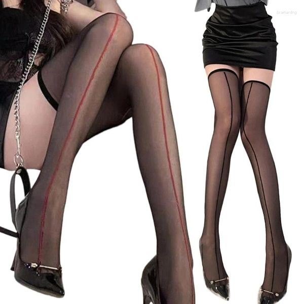 Femmes chaussettes sexy voir à travers la soie cuisse hautes basses dame girl back couture mince transparente sur la lingerie de la nuit longue boîte de nuit