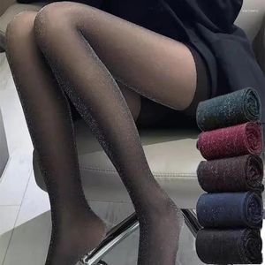 Vrouwen Sokken Sexy Glanzende Zijden Panty Transparante Panty Voor Ondergoed Glitter Heldere Kousen Dames Slanke Dij Hoge Panty Kousen
