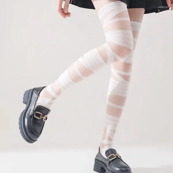 Chaussettes Sexy Y2K pour femmes, bas en soie cristal, Transparent, genou, noir, blanc, collants de Shopping quotidien, accessoires de mode