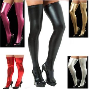 Dames Sokken Sexy Dij Hoge Kousen Glanzend Metallic Elastisch Lang Over-De-Knie Leer Cosplay Lingerie Nachtclub Kous Kousen