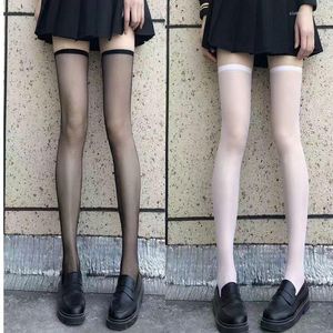 Vrouwen Sokken Sexy Ultradunne Effen Kleur Overknee Kousen Zomer Zwart Wit Elastisch Transparant Hoge Japanse Lolita