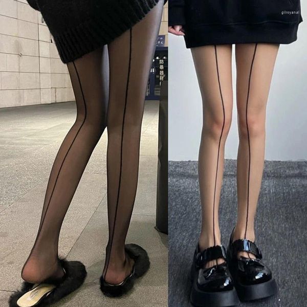 Femmes chaussettes sexy vintage voir à travers des collants avec une couture avant et arrière