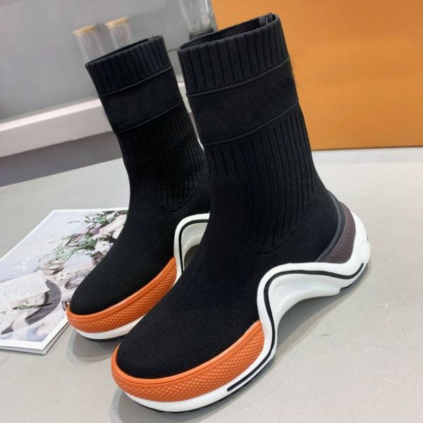 Calcetines de mujer Zapatos Zapatillas de deporte de diseñador Aumentar la amortiguación Zapatos para correr botines de mujer al vacío Costuras de lana marrón negro y naranja Con tamaño de caja 35-40
