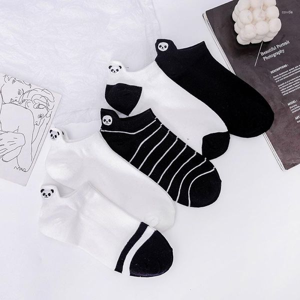 Chaussettes courtes pour hommes et femmes, respirantes, de sport, mignonnes broderies de Panda imprimées, bateau, confortables, en coton, à la cheville