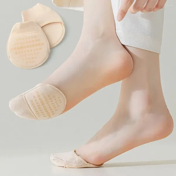 Chaussettes en silicone pour femmes, pantoufles à l'avant-pied, élastiques, invisibles, bonneterie en coton, douces, demi-pieds, été