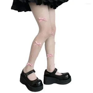 Chaussettes de femmes soyeuses cantyhose japonais Sweet Bowknot Pearl Colks