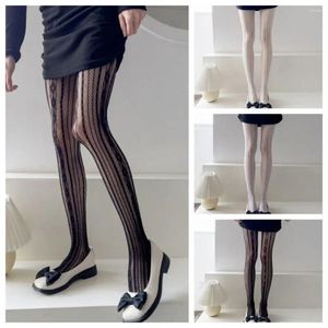 Chaussettes de femmes Slippe Stripe Mesh Pantyhose Sweet Vertical Lolita Stockings Leggings Elastic Flower Girls