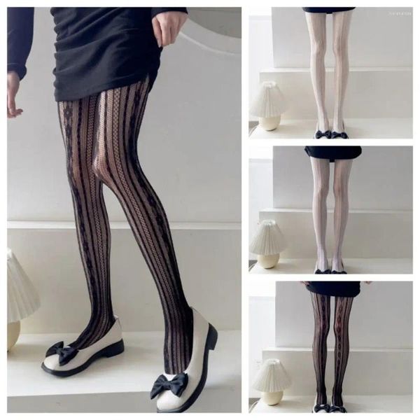 Chaussettes de femmes Slippe Stripe Mesh Pantyhose Fashion Vertical Lolita Stockings Leggings Coll Flower Party