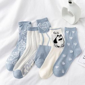 Femmes Chaussettes Petit Tube De Maille De Dessin Animé Bleu Frais Printemps Et Été Respirant All-match College Style Femme