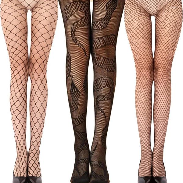 Femmes chaussettes serpent Sexy soie résille bas charme noir ajouré serré pantalon moulant bas jupe de bal collants