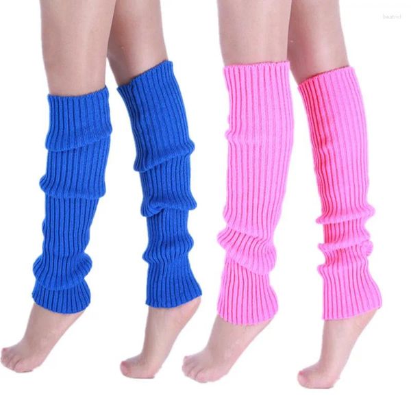 Chaussettes Sexy au dessus du genou pour femmes, bas fluorescents, couleur vive, couvre-pieds tricotés en laine, Leggings doux d'hiver