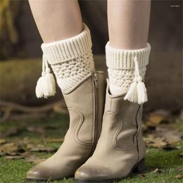 Damensocken, weich, warm, für den Winter, kurze Häkelstiefel, gestrickte Quaste