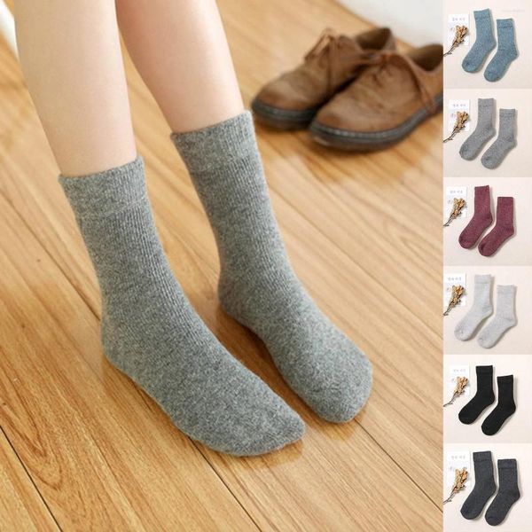 Chaussettes pour femmes, couleur unie, 30% laine, pour l'hiver, épaisse, chaude, fil épais, serviette pour filles, taille 2, en vrac