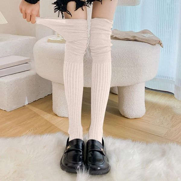 Calcetines de mujer de Color sólido negro blanco medias largas por encima de la rodilla Lolita JK Cosplay medias de mujer medias altas hasta el muslo