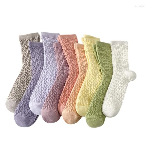 Calcetines de mujer Color sólido caramelo linda chica cuatro estaciones calcetines cómodos de algodón de tubo medio para mujer