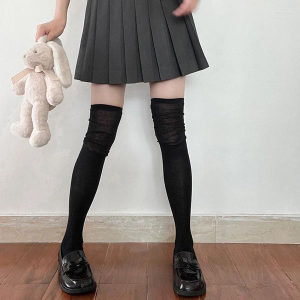 Chaussettes en coton pour femmes, couleur unie, cuissardes hautes au-dessus du genou, bas pour dames et filles, noir, blanc, gris, chaud, Sexy, médias