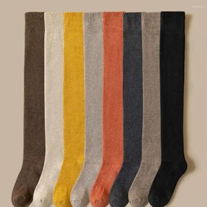 Chaussettes de femmes couleurs solides tube à tube élastique de coton bottes de jambe épaissis les filles JK