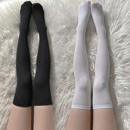 Chaussettes de femme en bas de couleur solide Sexy Black blanc
