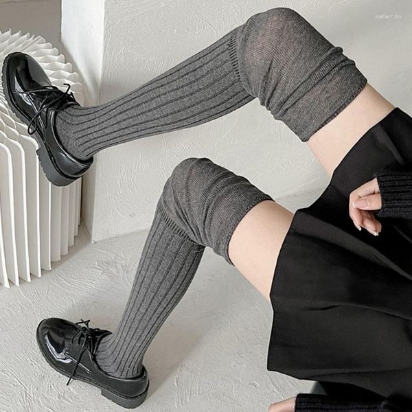 Calcetines de mujer, medias altas hasta el muslo de Color sólido, moda informal por encima de la rodilla, mallas largas térmicas cálidas de algodón de tubo alto