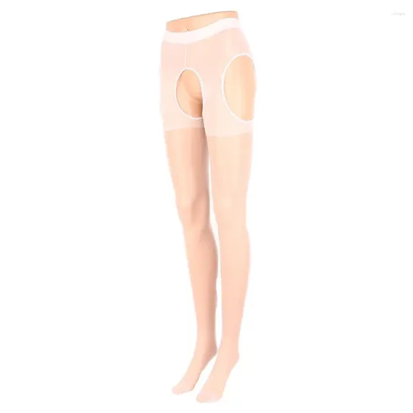 Chaussettes en Spandex pour femmes, bas Sexy à entrejambe ouvert, sans couture, transparent, sans entrejambe, Lingerie extensible