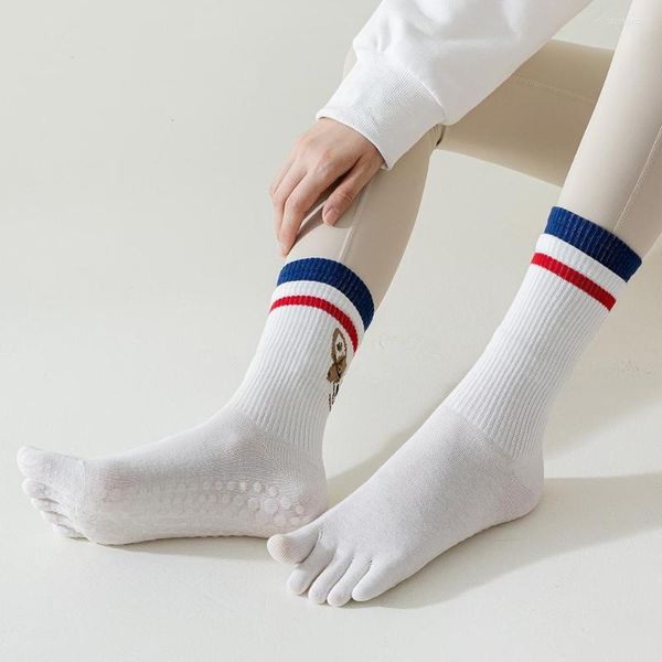 Chaussettes Femme Orteil Fendu Chaussette Mi-Tube Femme Fitness Sports Danse Yoga Pilates Motif Animal Mignon Silicone Doux Antidérapant Cinq Doigts