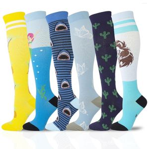 Calcetines de mujer Medias de compresión deportivas Patrón divertido Cactus Ballon Dot Pierna Presión Correr Ciclismo Multi Color Compresa