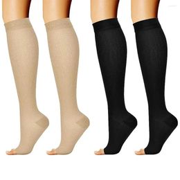 Calcetines deportivos de compresión para hombre, medias hasta la rodilla, con punta abierta, para correr