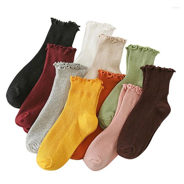 Calcetines Mujer Primavera Verano Productos Color Sólido Tubo Corto Encaje Algodón 10