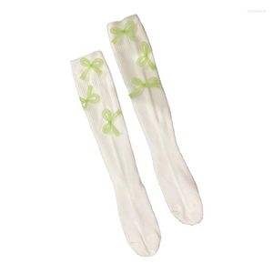 Femmes Chaussettes Printemps Et Automne À La Main En Trois Dimensions Arc Vert Femme De Base Genou Douce Fille Campus Simple Coton 2 Couleurs